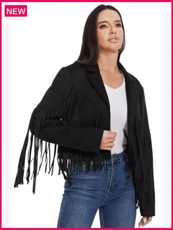 Fringe Leather Jacket Women Western Cropped Coat S-XXL Concert Wear - Picture 4 of 7